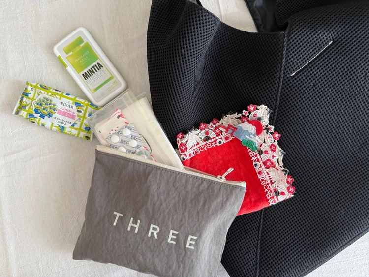 バッグにすっぽり入る、持ち歩き用の防災ポーチ。日常のお出かけにも邪魔にならないサイズ感