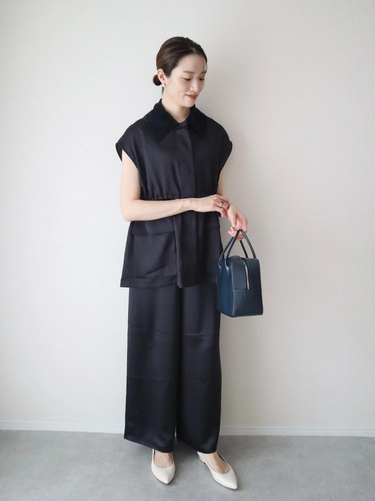 IKITSUKE イキツケ ハンマーサテンジャケット ネイビー コーデ 秋 着回し 着まわし お仕事 通勤 30代 最高 気温 25度