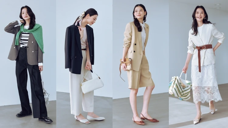 【ジャケット×フラット靴の着こなしテク4選】太ベルト・大きめピアス・スカーフ・ニット…小物をプラスしてスタイルアップ！