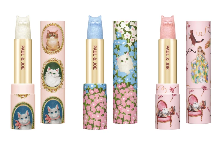 ポール & ジョー ボーテ 2025 クリスマスコレクション クリスマスコフレ ホリデー限定品 スパークリング リップスティック リミテッド 全3種 各¥2750(2025年12月1日限定発売) 左から順に:001、002、003 *11月17日より予約受付開始 猫リップ