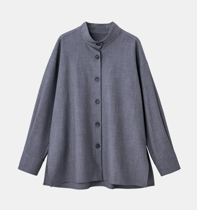 プラステ スタンドカラーシャツ グレー