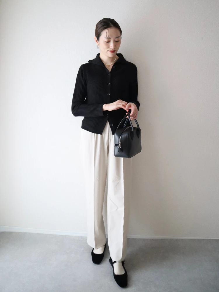 UNIQLO U ユニクロ ユー メリノブレンドハイネックカーディガン ニット セーター 秋 冬 コーデ お仕事 通勤 きれいめ 30代 黒