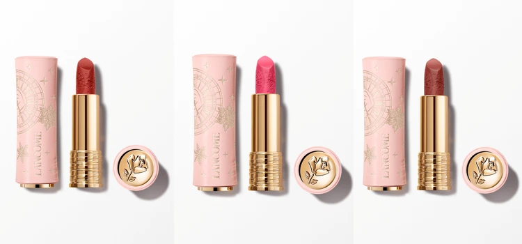 ランコム ホリデーコフレ 2025 ラプソリュ ルージュ ドラママット(限定パッケージ) 全3色 各¥6600(2025年11月1日限定発売) 写真右から:#296・ #025・#09