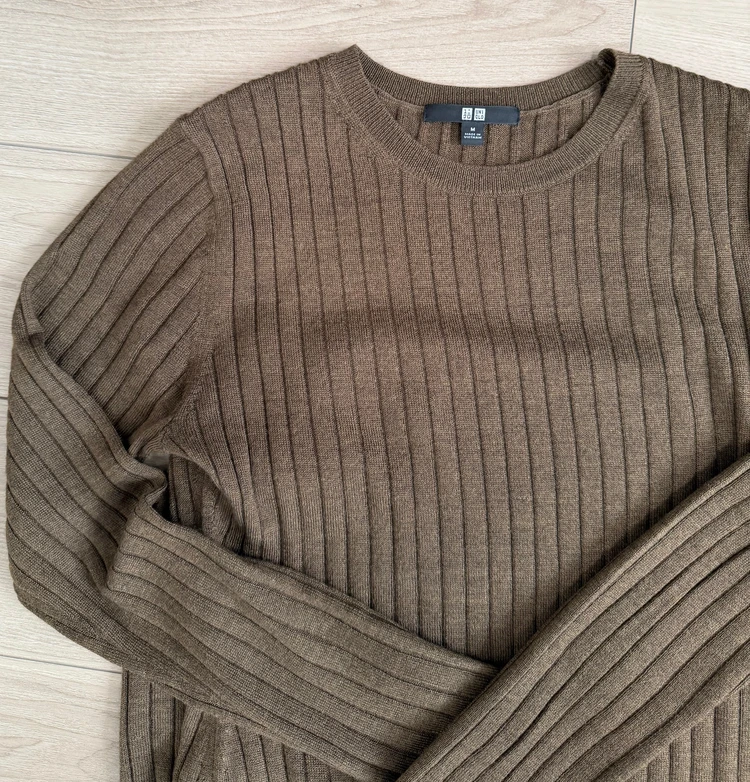 【UNIQLO】欧州コレクション/メリノブレンドワイドリブニットワンピース　OLIVE