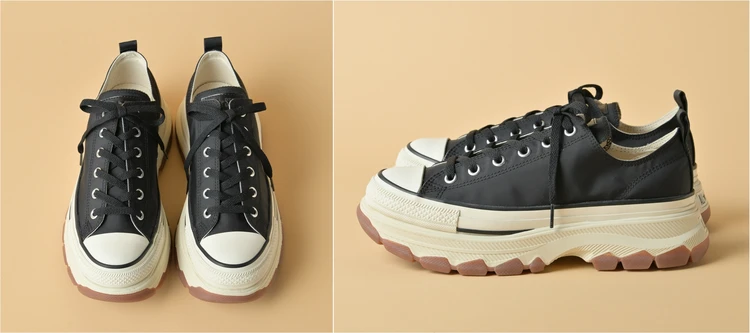 “盛れる”のに歩きやすい「コンバース」の厚底スニーカー【きれいめ服に似合う黒スニーカー】
