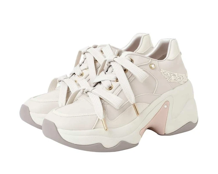 プラス ダイアナ　厚底スニーカー　エクリュジンコウスムース／プラチナグリッター