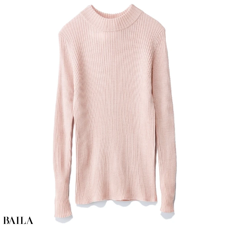 【あか抜けフェミニン部門 リブニット】【3位】アンカーウーマンの淡ピンクリブニット ¥3900