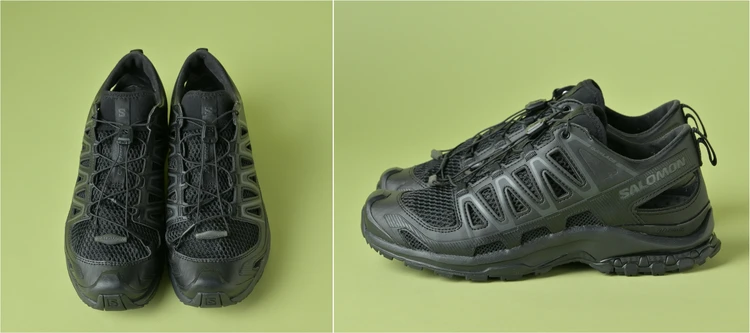 「サロモン」の「XA PRO 3D AMPHIB」は夏フェスなどのアウトドアシーンに最適！ 【きれいめ服に似合う黒スニーカー】