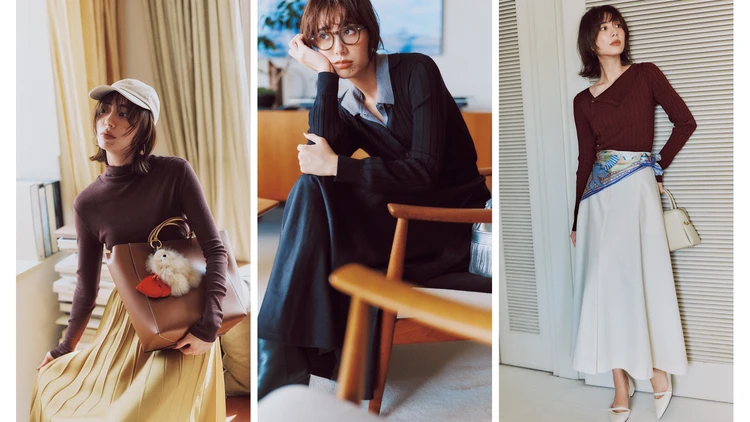 【ぴたニット×ふわスカート】定番ワンツーコーデを盛り上げる「アクセント小物」3選