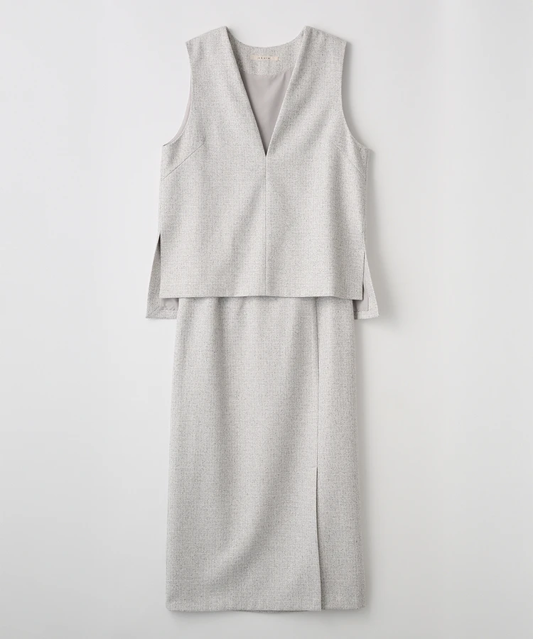 ストラ　ベスト＆スカートセット　ライトグレー