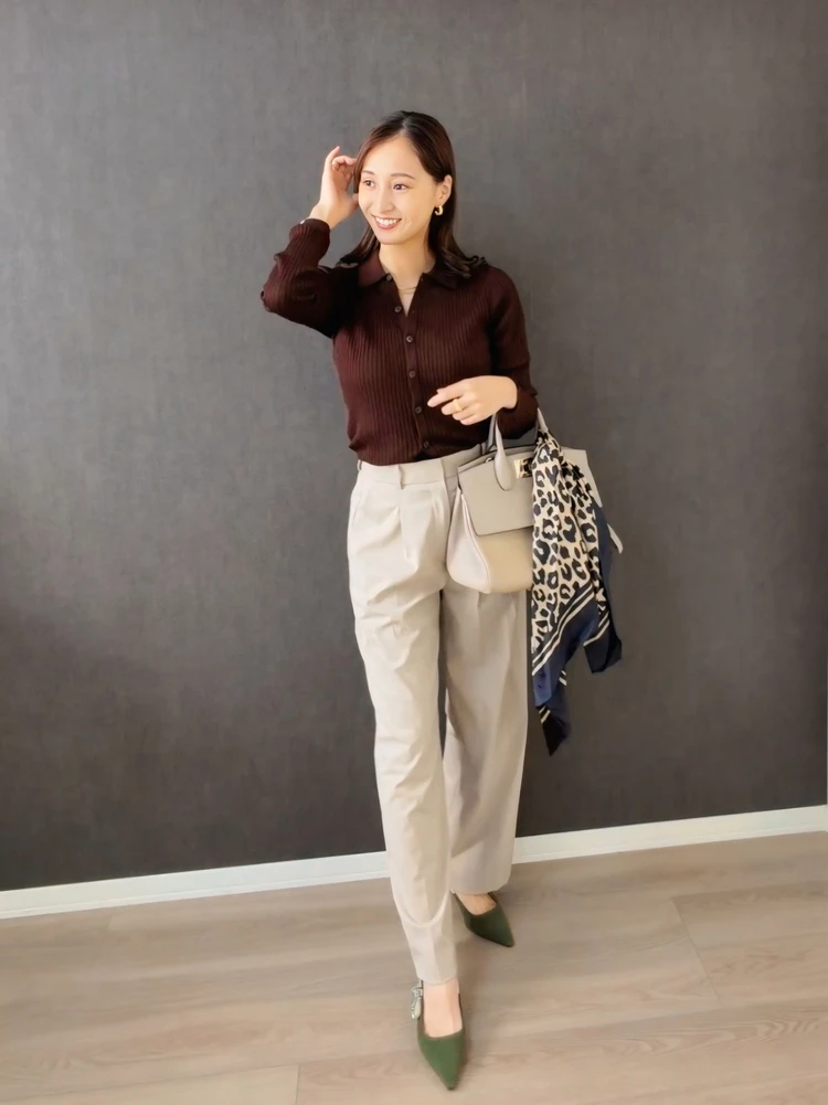 【UNIQLO】メリノブレンドリブポロカーディガン(38 DARK BROWN)