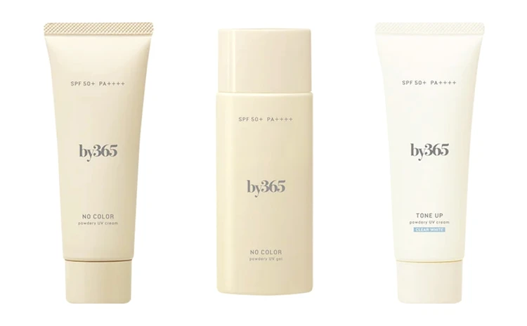by365（バイサンロクゴ） パウダリーUV クリーム 60g、同パウダリーUV ジェル 70g、同パウダリーUV クリーム トーンアップ 60g 各￥1089／ナリス化粧品（ナリスアップ）