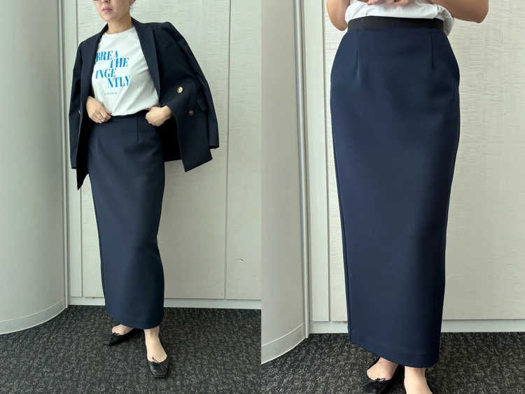 【LOUNIE（ルーニィ）】新作の「ジャージースカート」をライターが試着レビュー！美シルエットなのにケアが簡単なオンオフ万能スカート#BAILA読む試着室