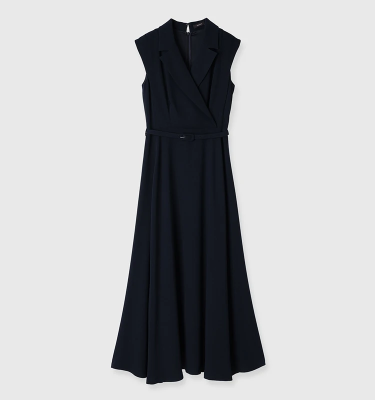 アニュアンス ダブルサテンテーラードフレアワンピース NAVY