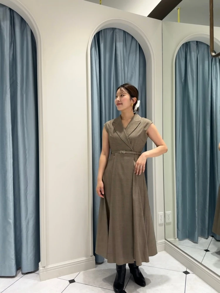 ブラウン　チェック柄　レトロ柄　通勤ワンピ　通勤服　30代通勤服