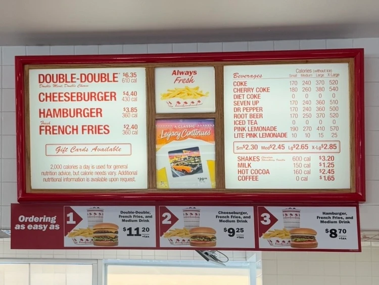 In-N-Out Burgerのメニュー画像
