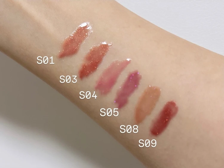 rom&nd グラスティングカラーグロス スパークル 全色 腕スウォッチ 比較