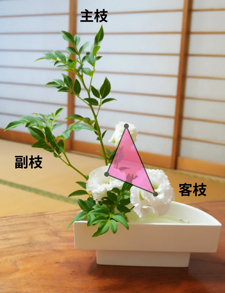 二等辺三角形を意識して生けた生け花