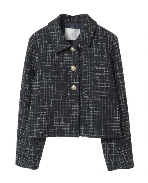 ティアラ　ミックスツイードジャケット　ネイビー