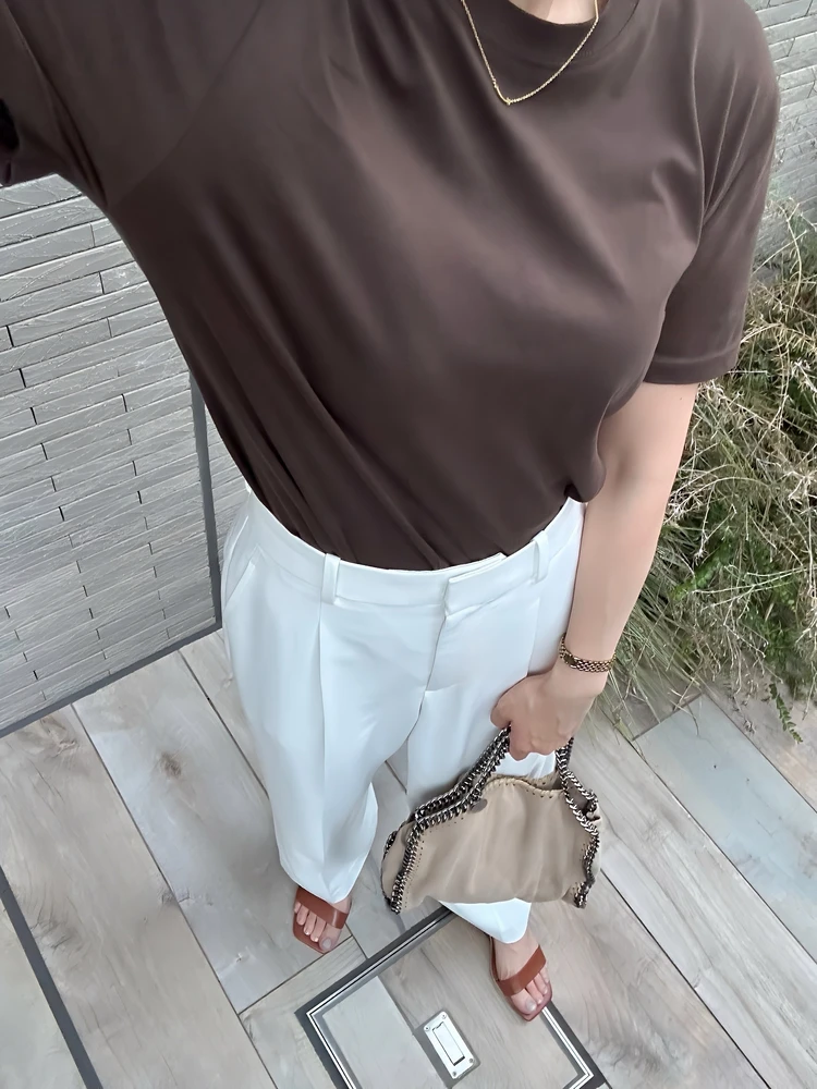 ZARA ベーシックコットンTシャツを着用した9月（秋）コーデ　