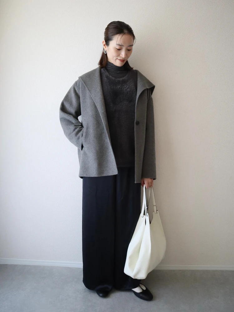 PLST　プラステ　ウールブレンドリバーフーディーコート　アウター　冬　ワントーン　コーデ