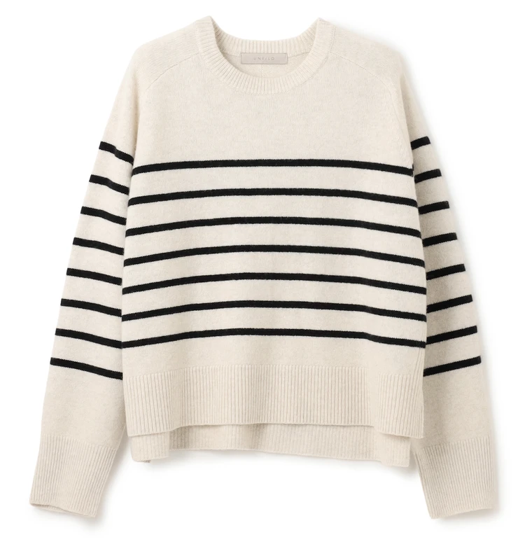 アンフィーロ　【洗える】カシミヤブレンド クルーネックニット　グレーボーダー