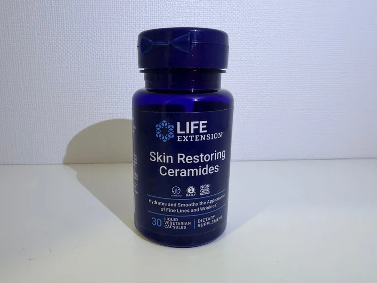 肌診断100%を支えるインナーケアサプリ。iHerb（アイハーブ）で購入したLife Extension（ライフエクステンション）のスキンリストアリングセラミドのボトル。