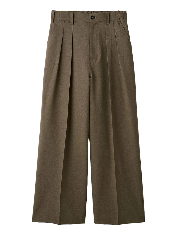 【ミラオーウェン】MILA PANTS クールタッチ後ろゴム２タックワイドパンツ