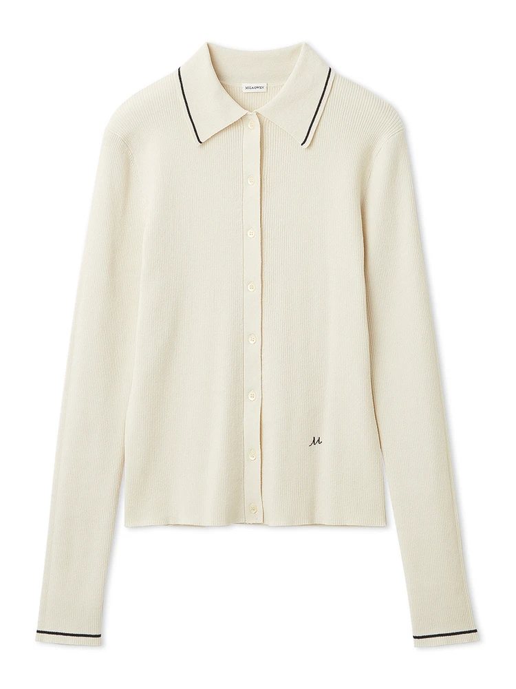 ミラ オーウェン　ポロ衿リブニットカーディガン　アイボリー