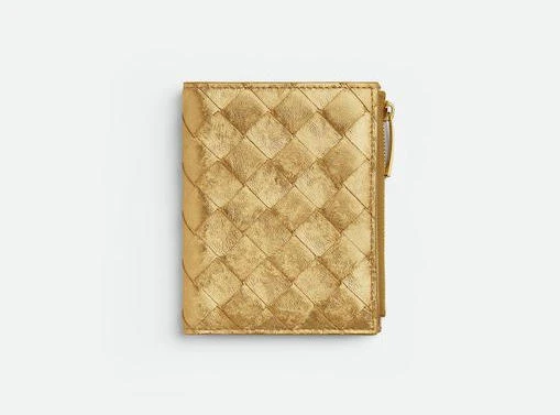 ボッテガ・ヴェネタ　イントレチャートスモール二つ折りウォレット ゴールド