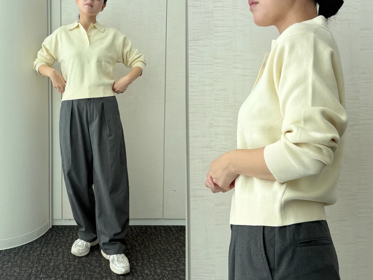 【UNIQLO（ユニクロ）】新作の「スムースコットンポロセーター」をライターが試着レビュー！３シーズン使えて肌がキレイに見える万能服#BAILA読む試着室