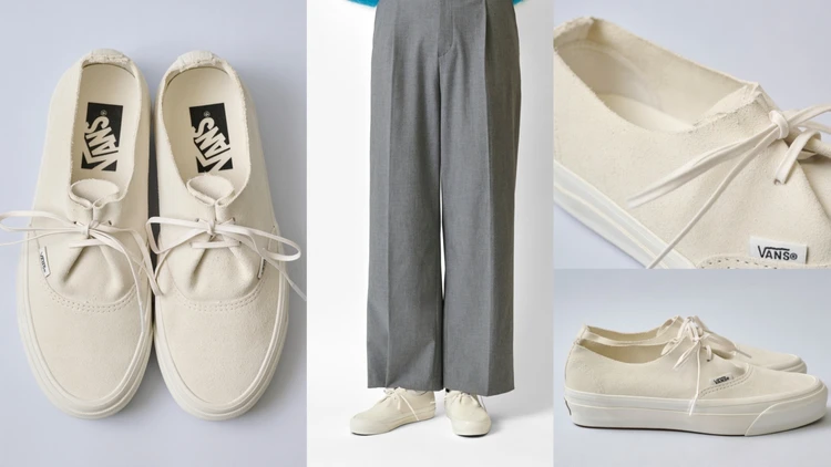 【Vans】1枚革の白スニーカーは清潔感抜群！ 春の足もとを新鮮に【きれいめ派の通勤・休日スニーカー】