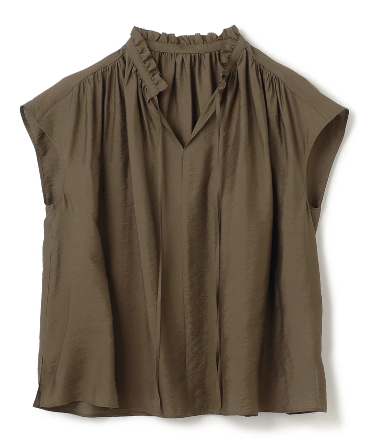アンフィーロ　ヴィンテージシアー ギャザーブラウス　カーキ