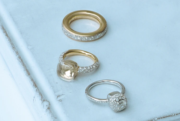 【ポメラートのウエディングリング】あふれる幸福感を贅沢なボリューム×ジェムストーンで表現