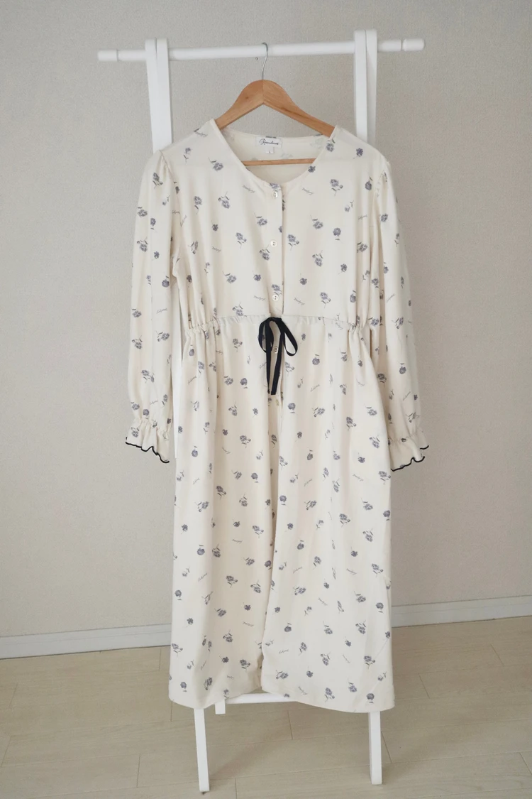 Rosemadame ローズマダム おうち 時間 ネグリジェ レトロ 花柄 裏毛 マタニティ パジャマ 前開き 入院準備 出産 授乳 ルームウェア ロング丈