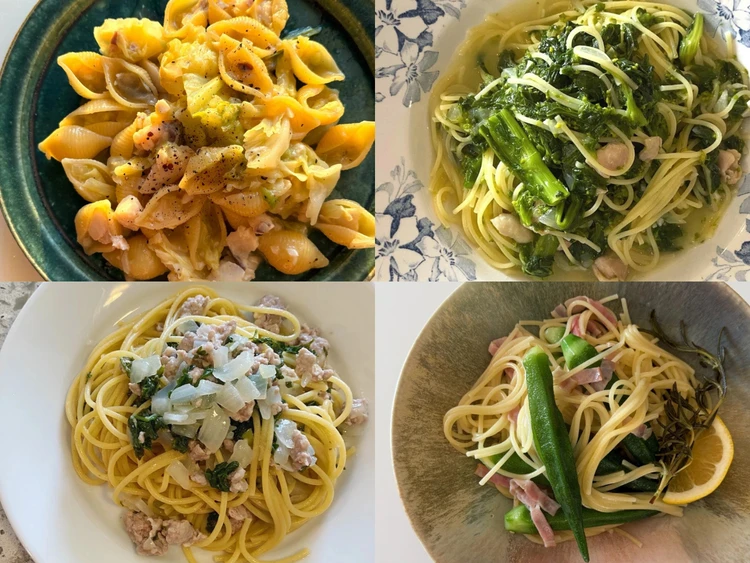 【長谷川あかりのご自愛ごはん】お手軽パスタレシピ5選。トマト、塩ミートソース、菜の花のパスタ。簡単なのに洒落てて美味しい!