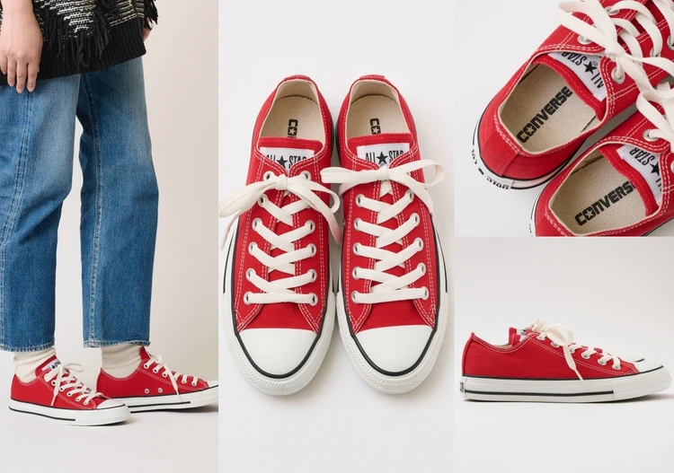 【コンバース】はき心地がUPしたオールスターの赤を年末年始のお出かけに！ スニーカーの選び方も【きれいめ派の通勤・休日スニーカー】