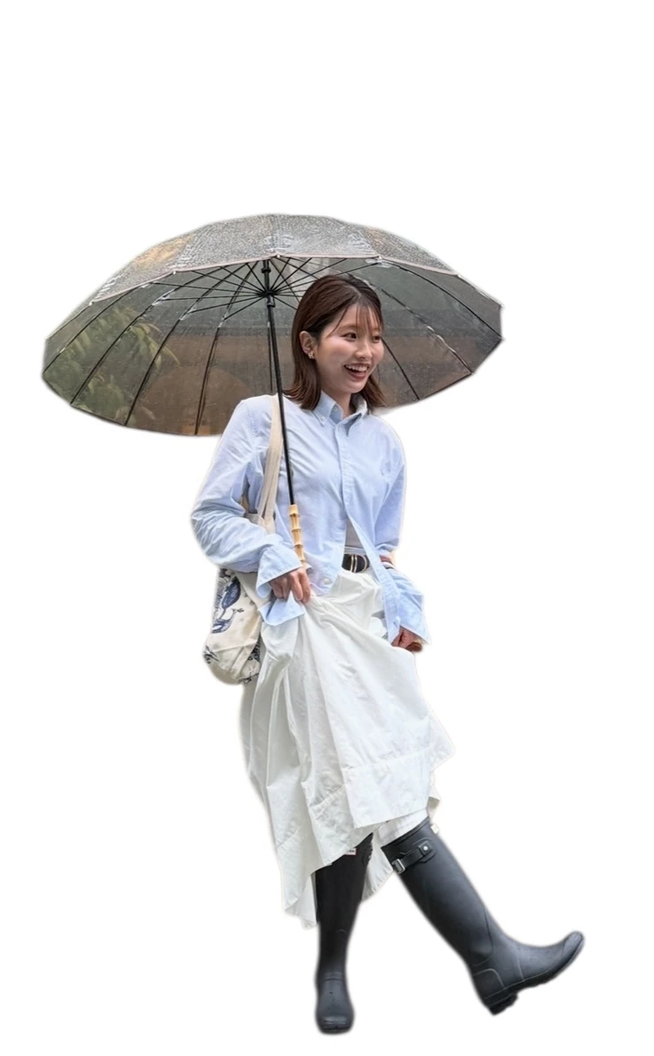 雨の日、雨の日コーデ、傘、トラディショナルウェザーウェア、長靴、ハンター、ハンター長靴