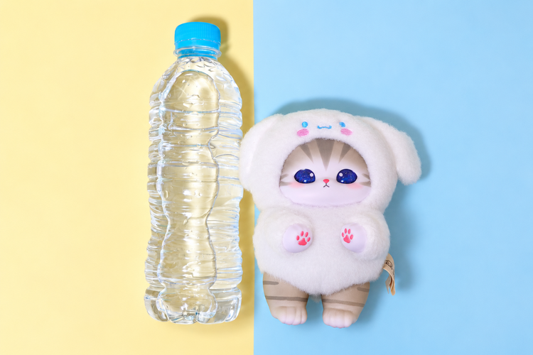 mofusandキラメッコ サンリオキャラクターズコラボと500mLのペットボトルを比較した写真