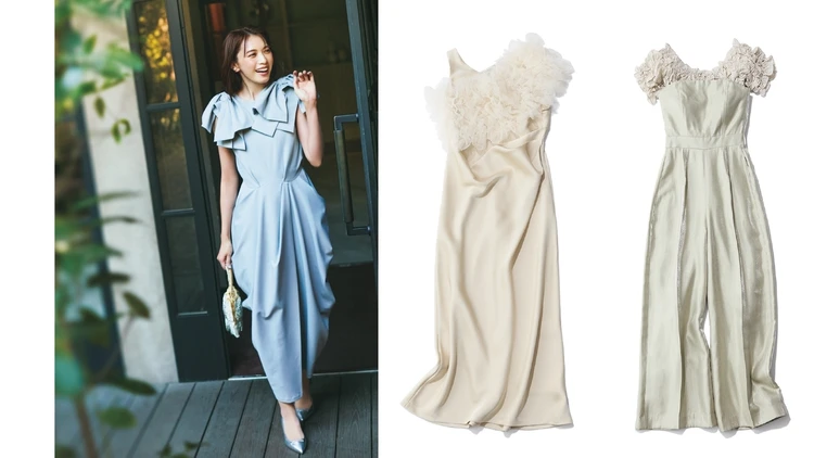 【2万円台の結婚式お呼ばれ服】集合写真オール黒を救う大人の「カラードレス」はモードな形が正解！