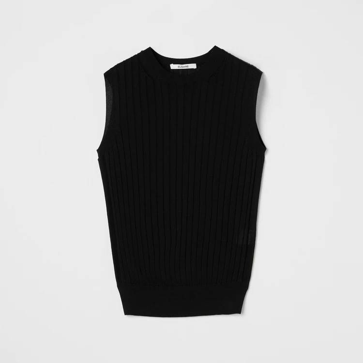 スローン　18Gワイドリブ シルク ノースリーブクルーネック　ブラック