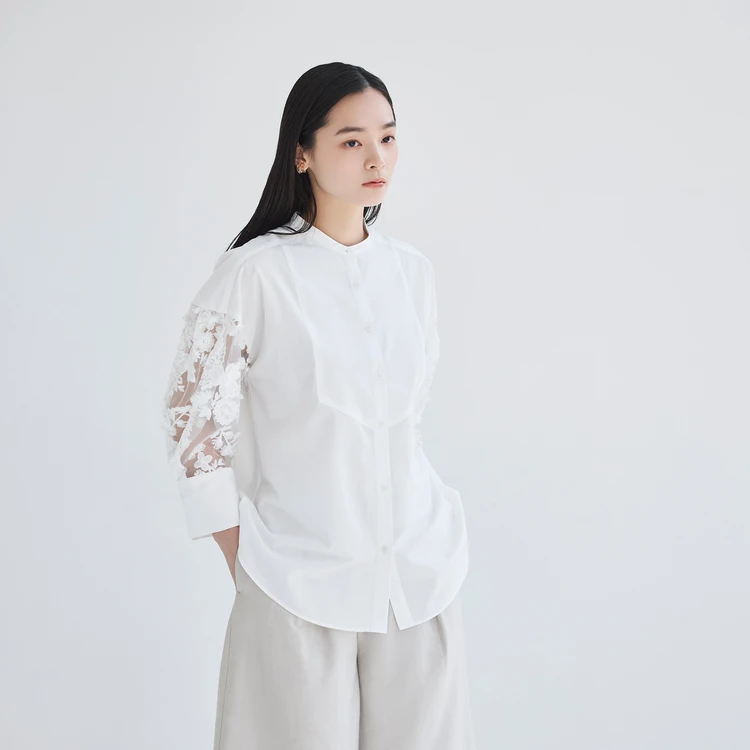 BIANCA 華やかスリーブレースブラウス(ホワイト)