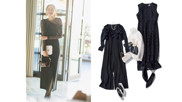 【人気No.1カラー「黒」の結婚式お呼ばれ服】3万円台以下で厳選！レースや刺繍など素材感で差を出して