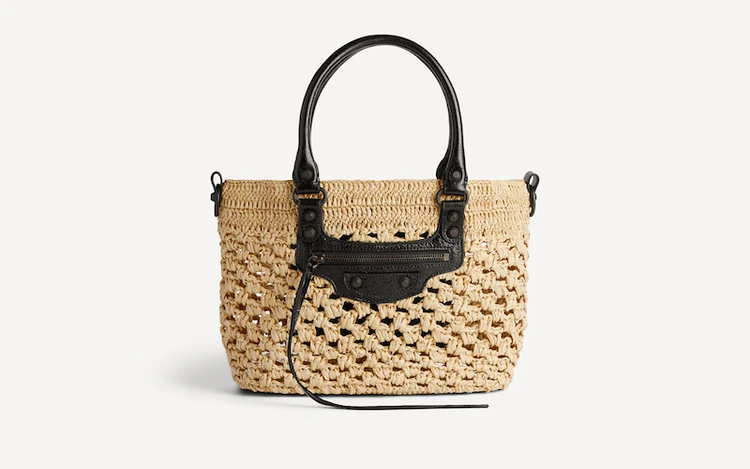 バレンシアガLE CITY BASKET SMALL NATURAL AND BLACK