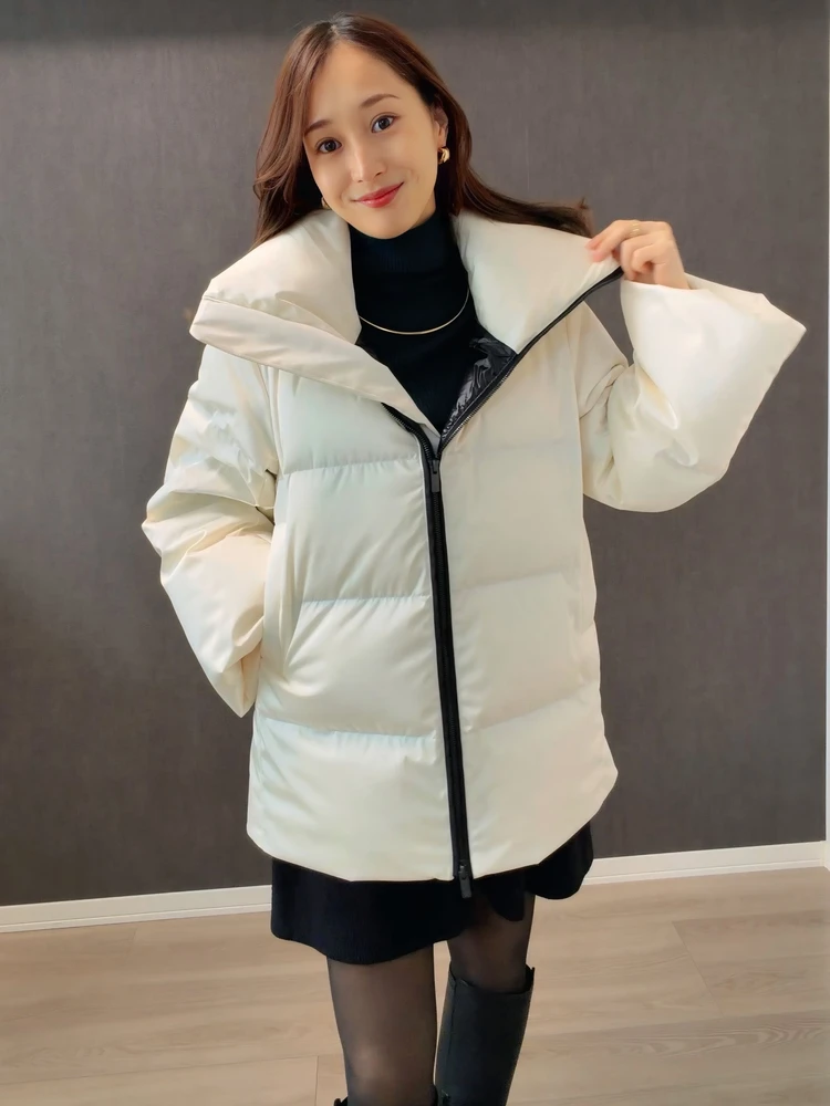 【UNIQLO＋J】ダウンボリュームジャケット　大きな襟がポイント