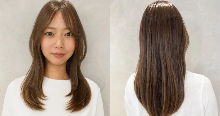 【30代・面長の前髪なしロングヘア】頬骨からあごにかけての高めレイヤーで小顔&洒落見え!