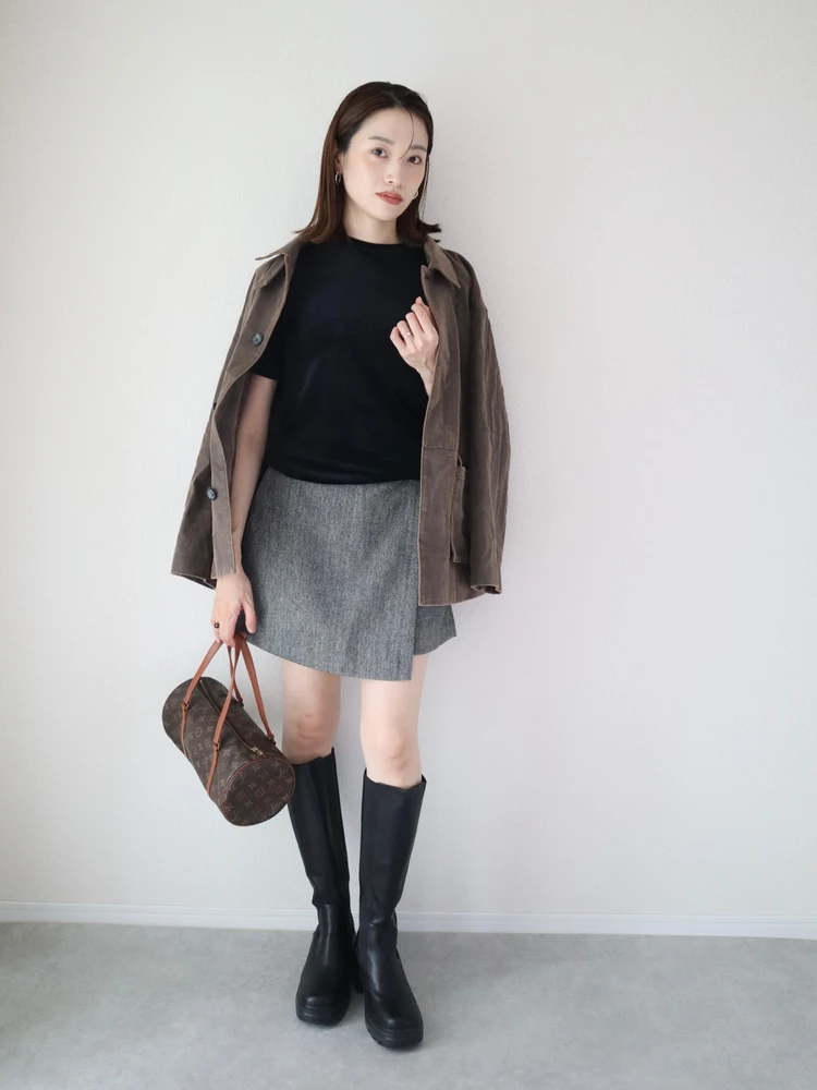 ミースロエ MIESROHE レザー ジャケット アウター 軽 秋 最高気温 17度 19度 寒暖差 襟 コーデ 秋 休日 ロング ブーツ