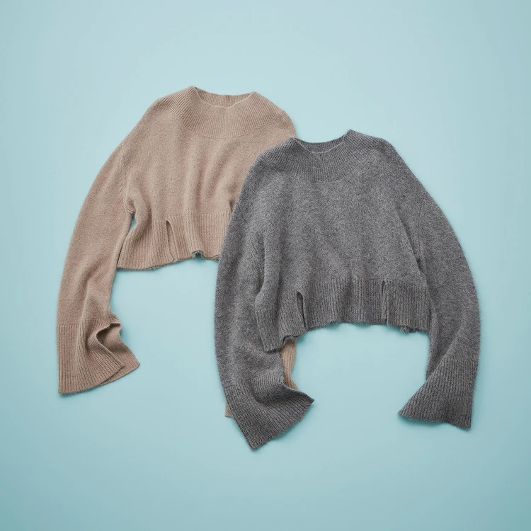 ワイドスリーブクロップドニット