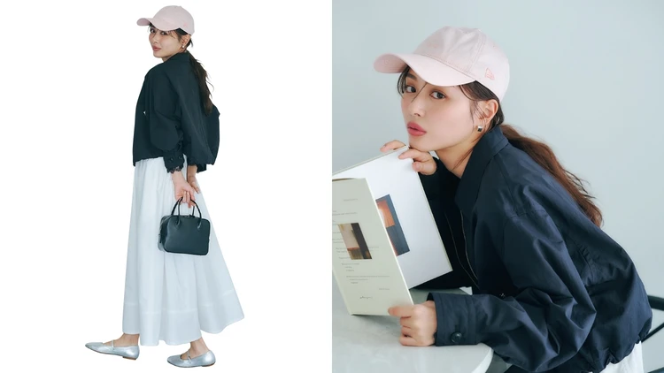 キャップ×ひとつ結びが垢抜ける！ 大人の甘め服に華やぎをプラスする「ふわローポニー」ヘアアレンジ