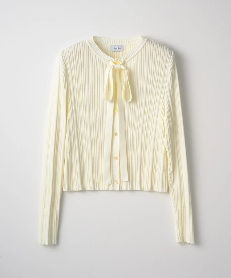 アウディーレ　ボウタイ リブ アンサンブル ニット　Ivory